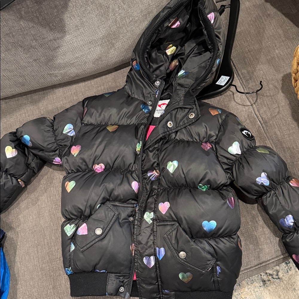 Appaman Black Puffer Jacket with Multicolor Hearts